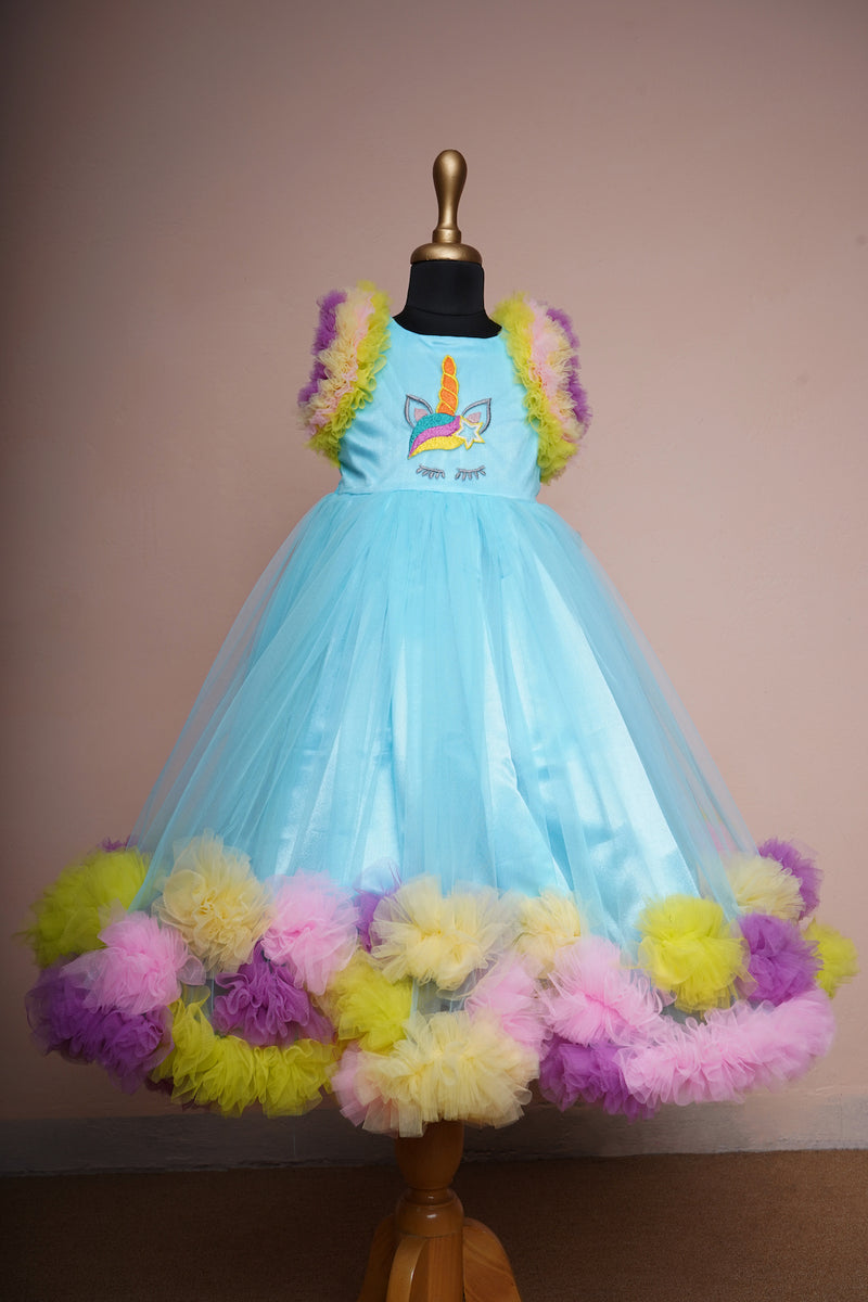 Unicorn Theme Girl kid Birthday Dress with Special Embroidery work