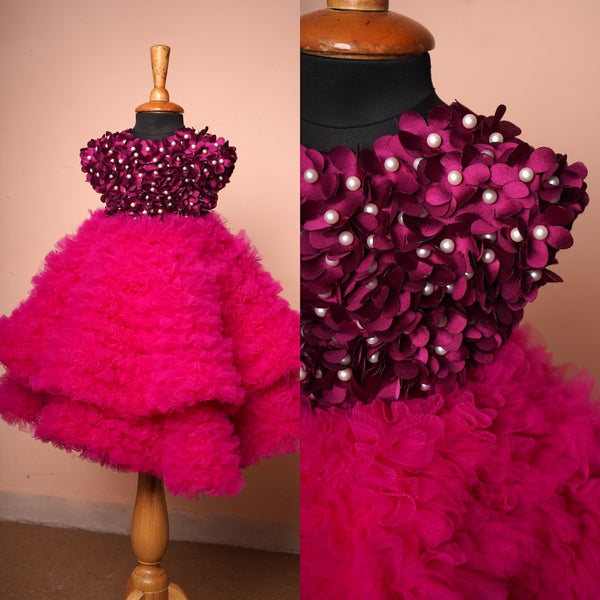 Pink Shaded Floer PatchedFluffy Gown