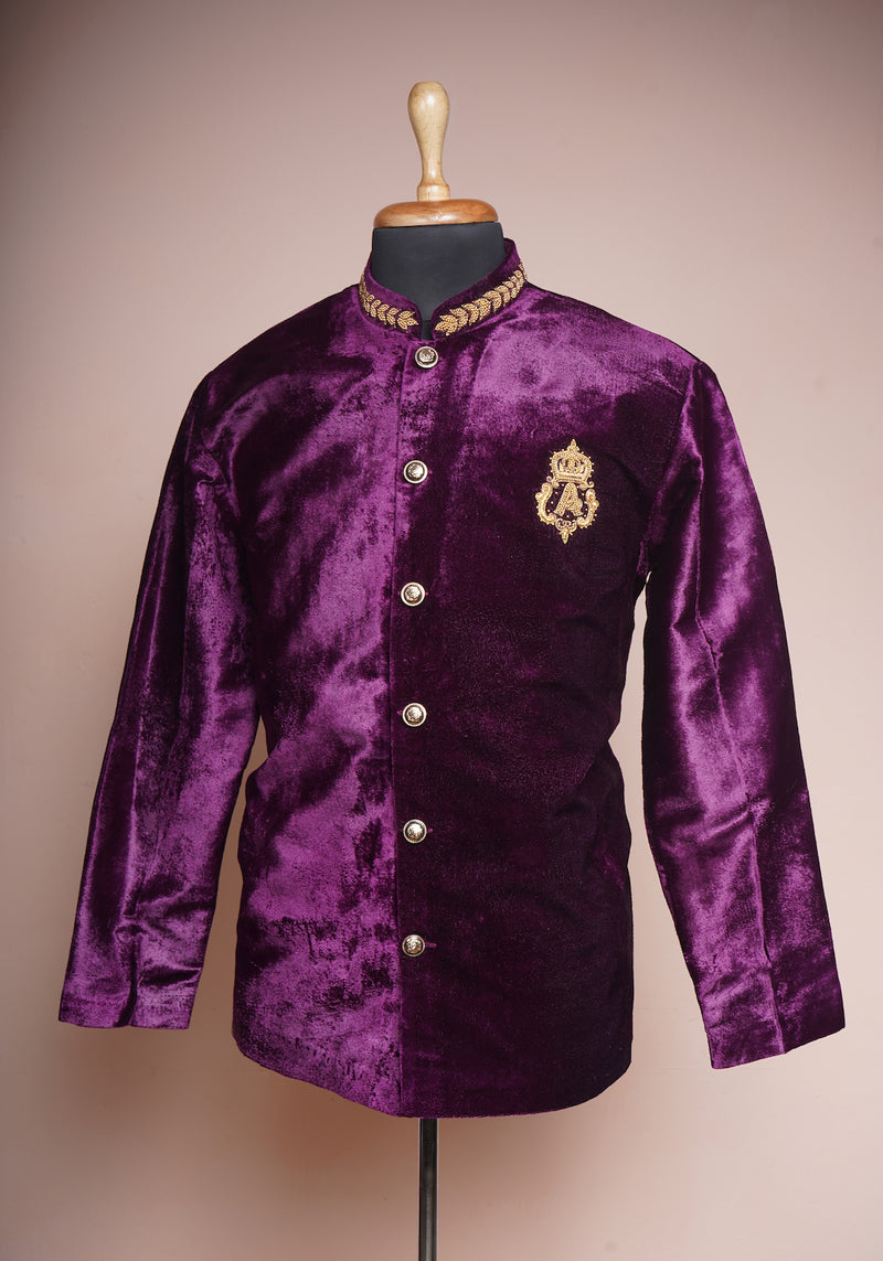 Purple Velvet with Special Embroidery work in Mens Suit