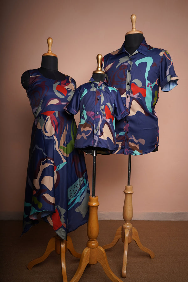 Multi Colour Printed Satin Family Vacation Wear