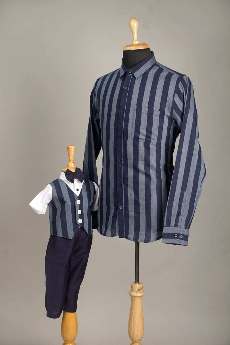 Blue with Grey Stripe Dad & Son Combo Matching Set