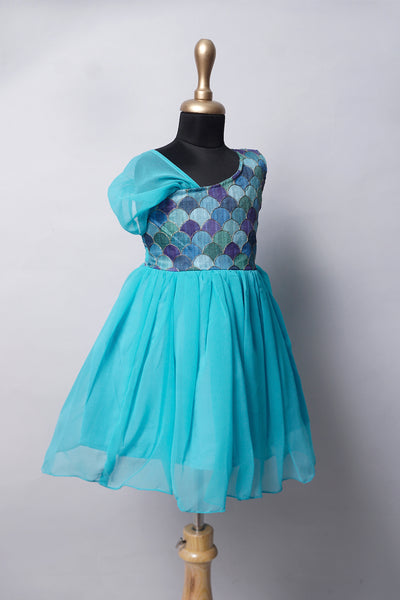 Blue Position Embroidered Girl's Custom Made Dresses