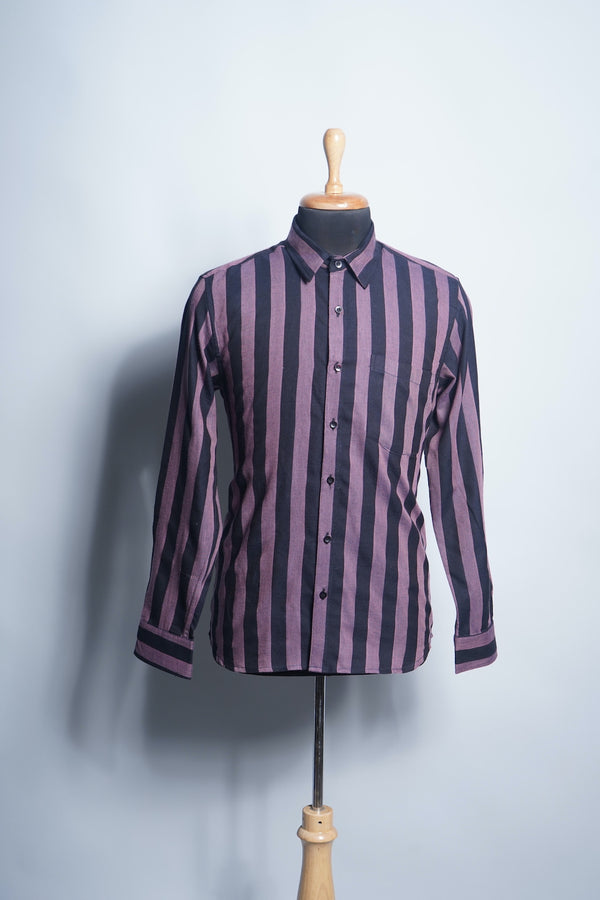 Black and Purple Cotton Stripes Shirt