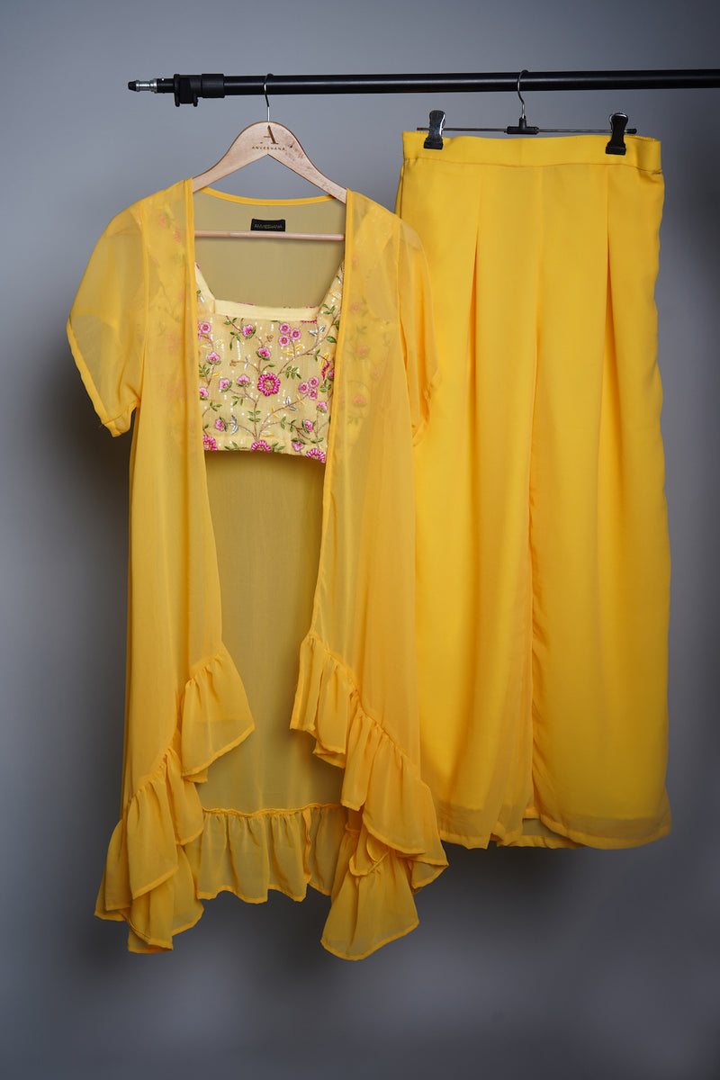 Yellow Georgette and Fancy Fabric Womens Dress