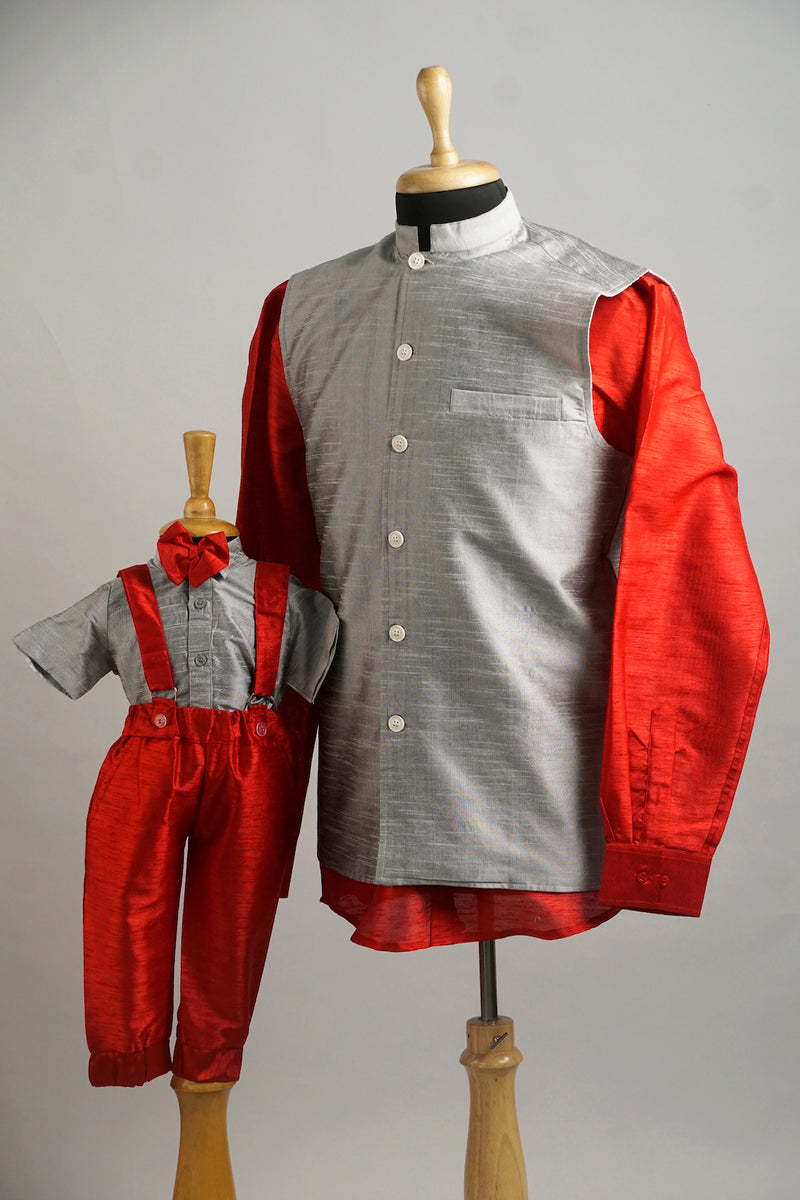 Red-Silver Dad & Son Combo Matching Set