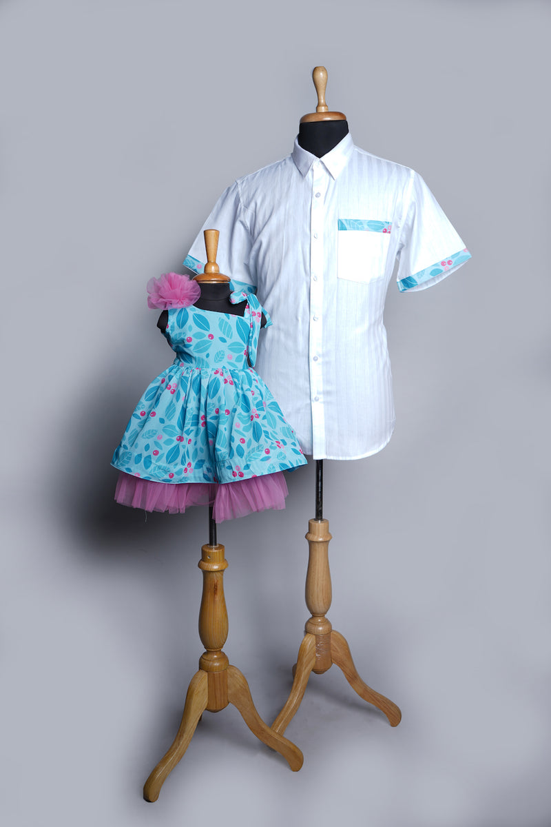 Printed Georgette and Cotton Dad and Daughter Combo