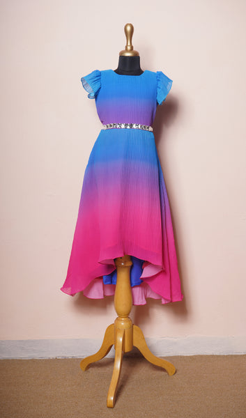 Dual Tone Pleated Georgette with Stone Belt Girl kid Birthday Dress