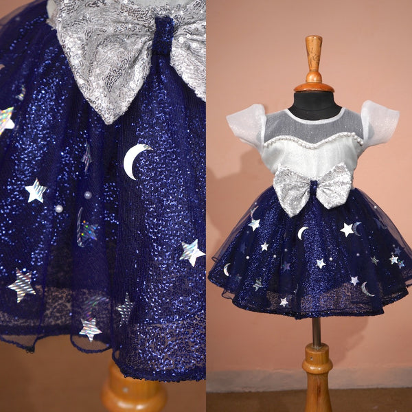 Navy Blue and Silver Party Gown