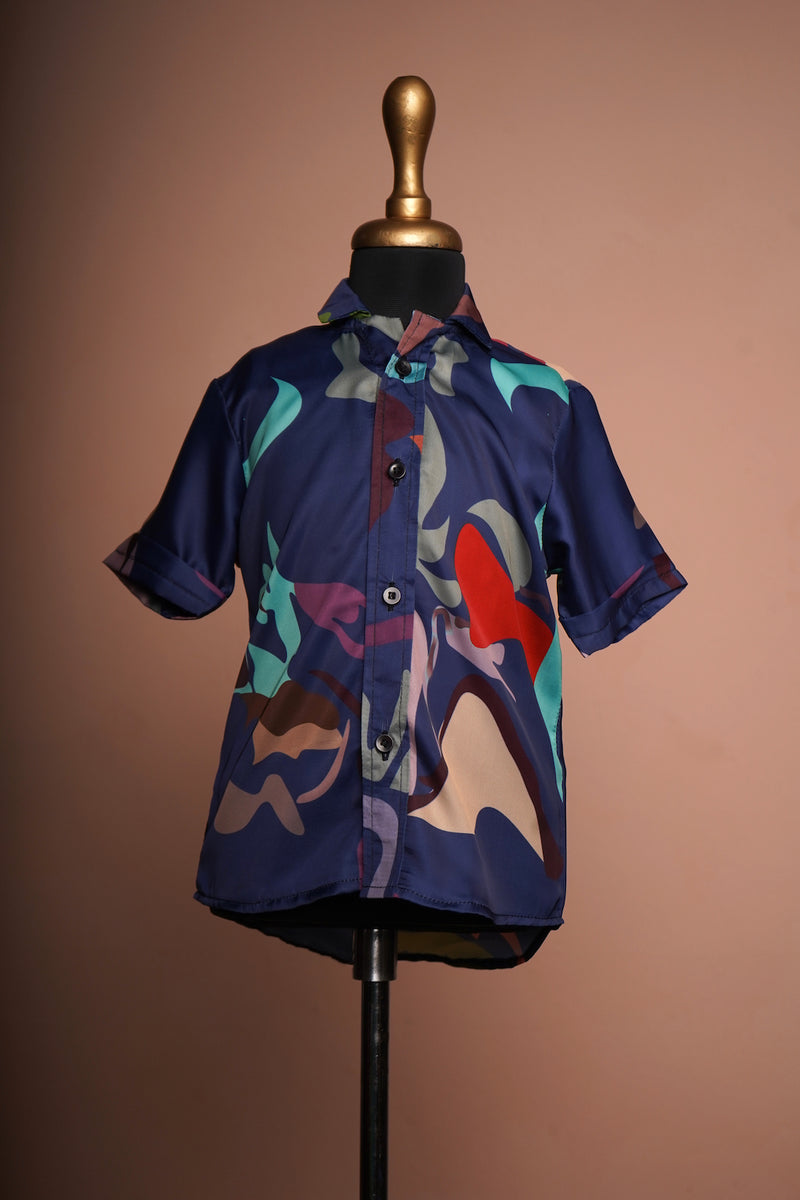 Multi Colour Printed Satin Boy kid Vacation Shirt