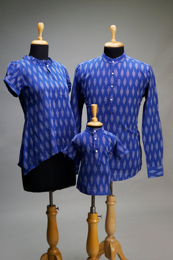 Dark Blue Ikkat Family Combo Matching Set