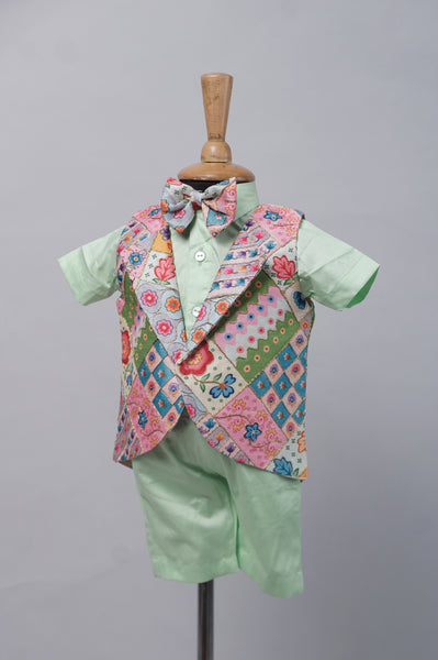 Green with Multicolor Position Embroidered Fabric  Kid Dress