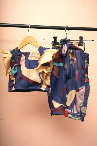 NAvy Blue Satin Printed Dress