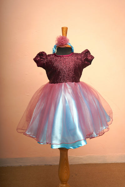 Wine and Sky Blue Western Dress