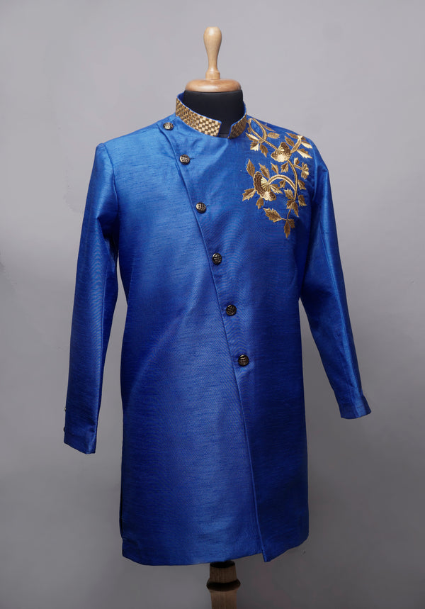 Blue Yoke Zari Embroidery Kurta