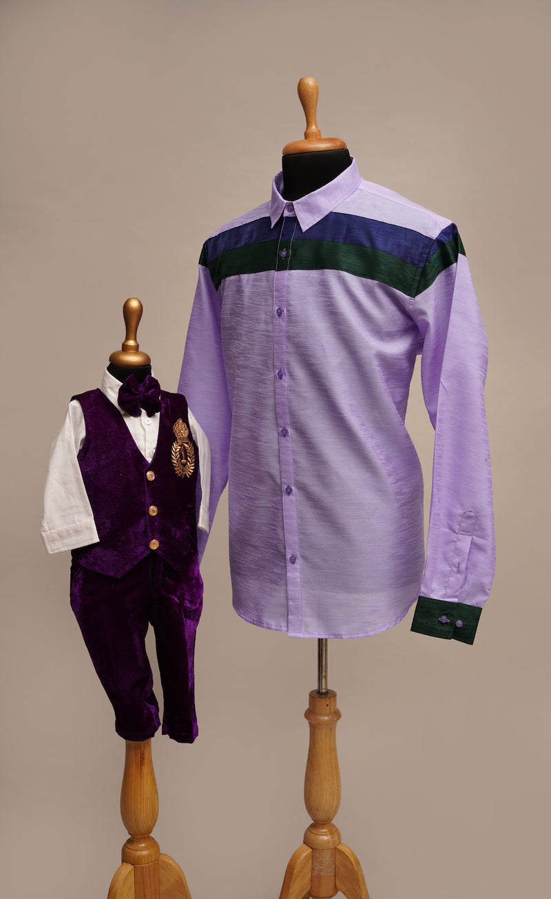 Lavender Rawsilk and Dark Purple Velvet with Speacial Crown work in Dad and Son Combo
