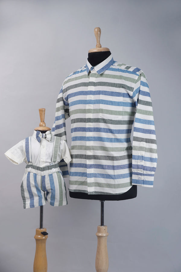 Multicolour Stripe Causal Dad and Son Combo Matching Set
