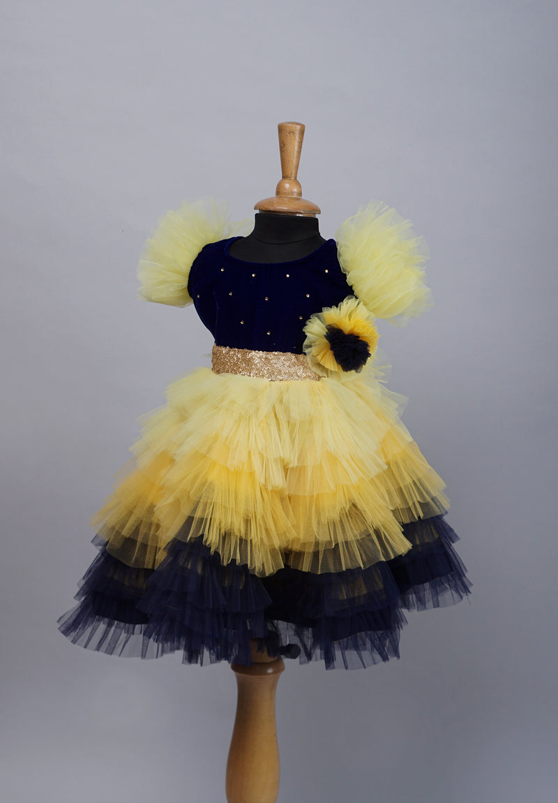 Navy with Yellow Girl Birthday Gown