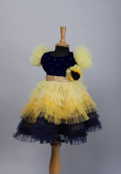 Navy with Yellow Girl Birthday Gown