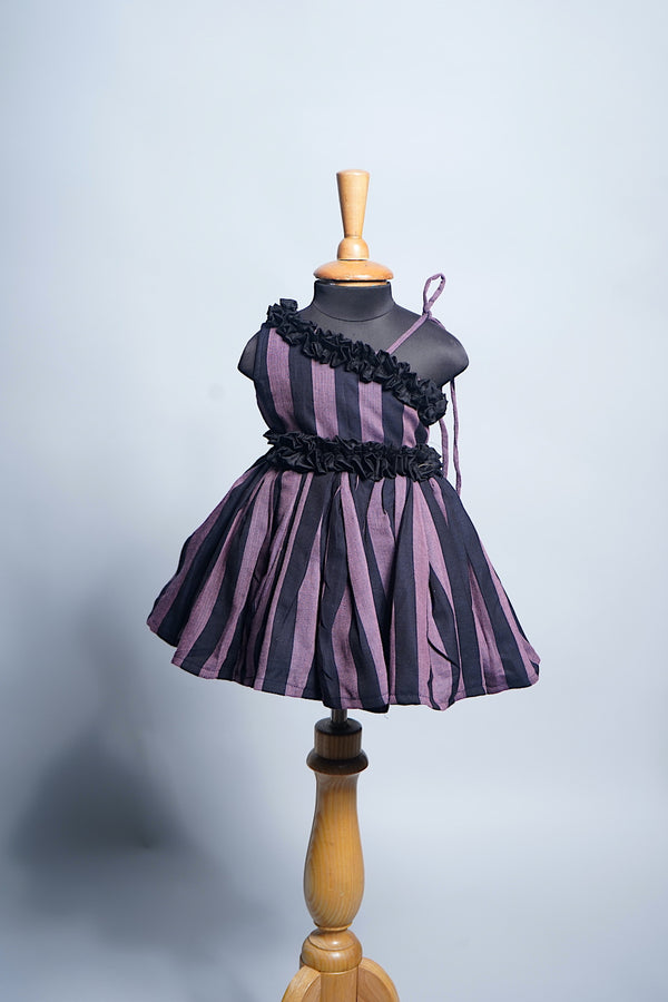 Black and Purple Stripes Girl kid cotton Dress