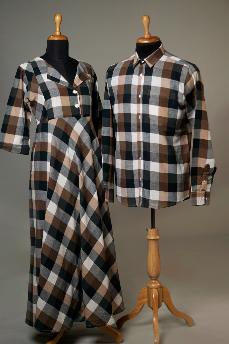 Brown Checked Couple Combo Matching Set