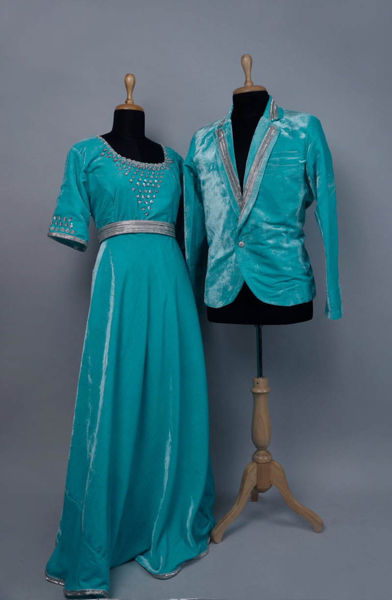 Aqua Green Semi Grand Couple Combo Matching Set