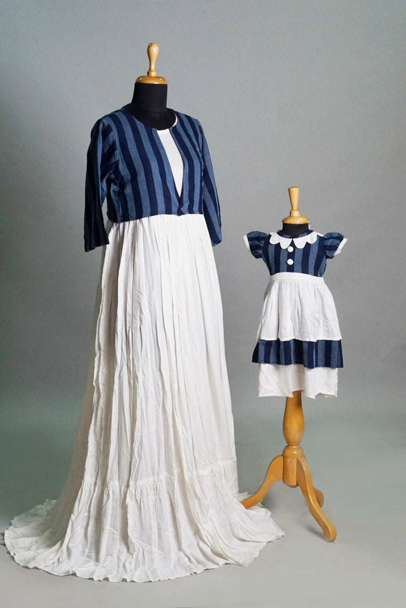 Blue Stripe Mom & Daughter Combo Matching Set