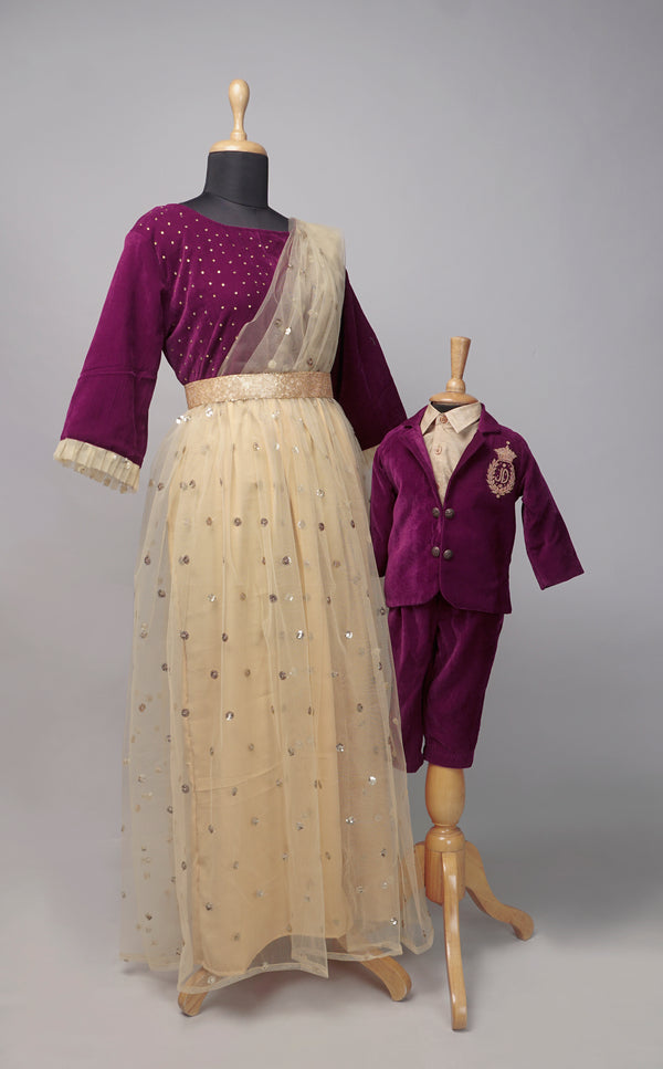 Purple with Light Gold Mom & Son Combo Matching Set