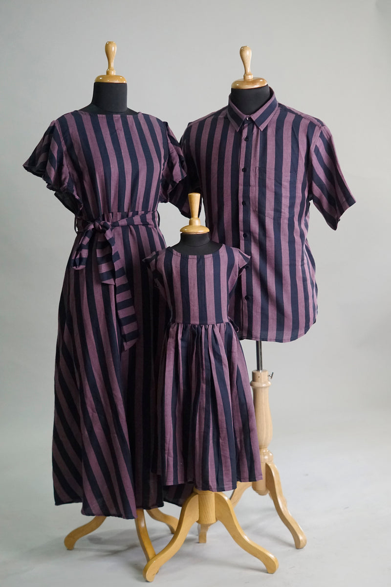 Purple Black Striped Checked Family Combo