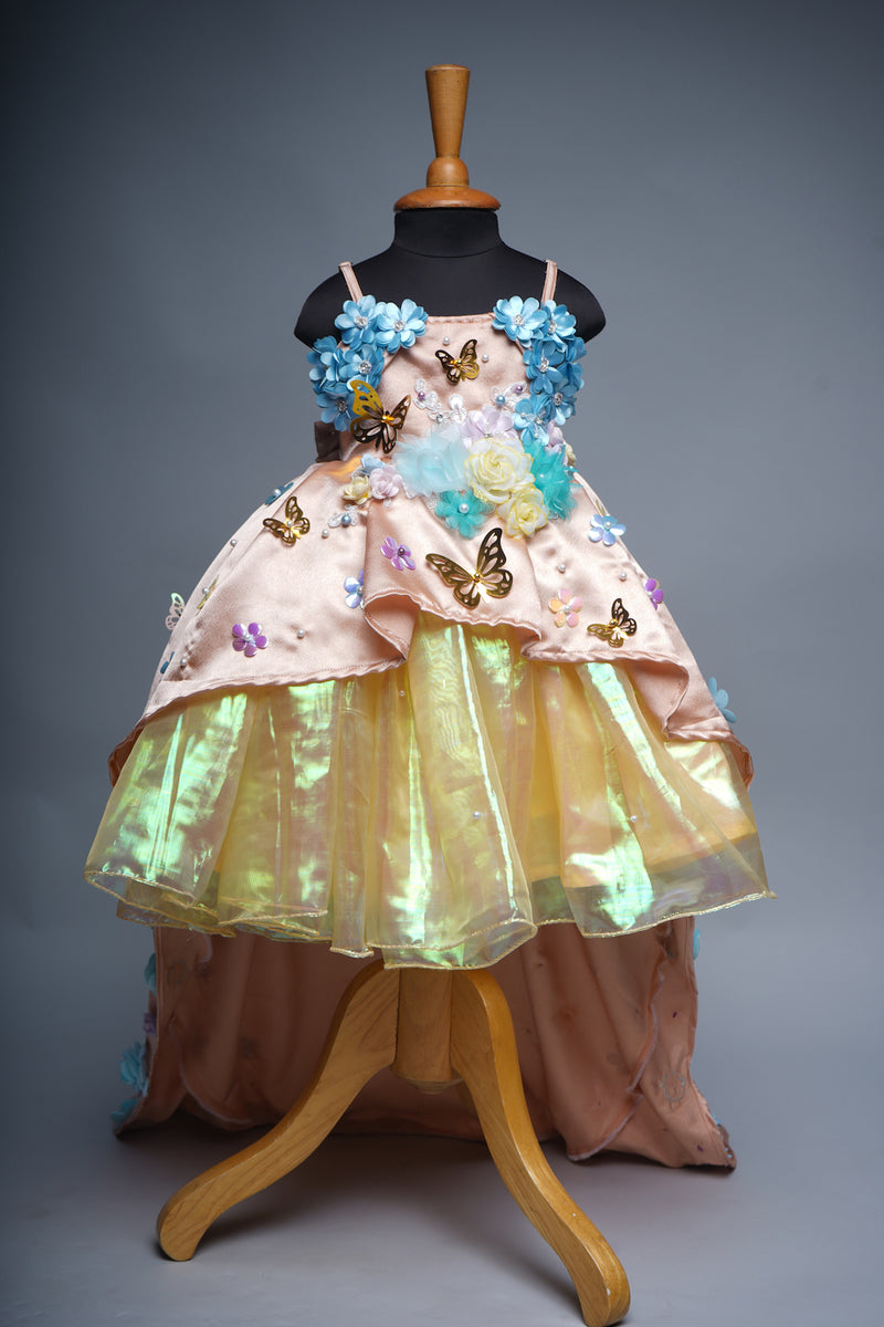 Floral Theme Multi Colour Flower Work with Silk Organza Fabric Girl kid Birthday Dress