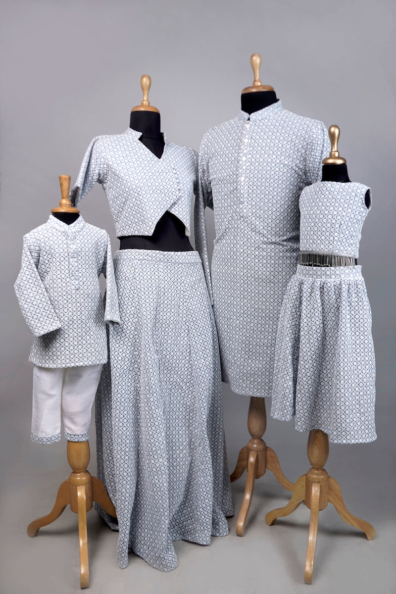 Light Blue Chikankari Family Combo Matching Set