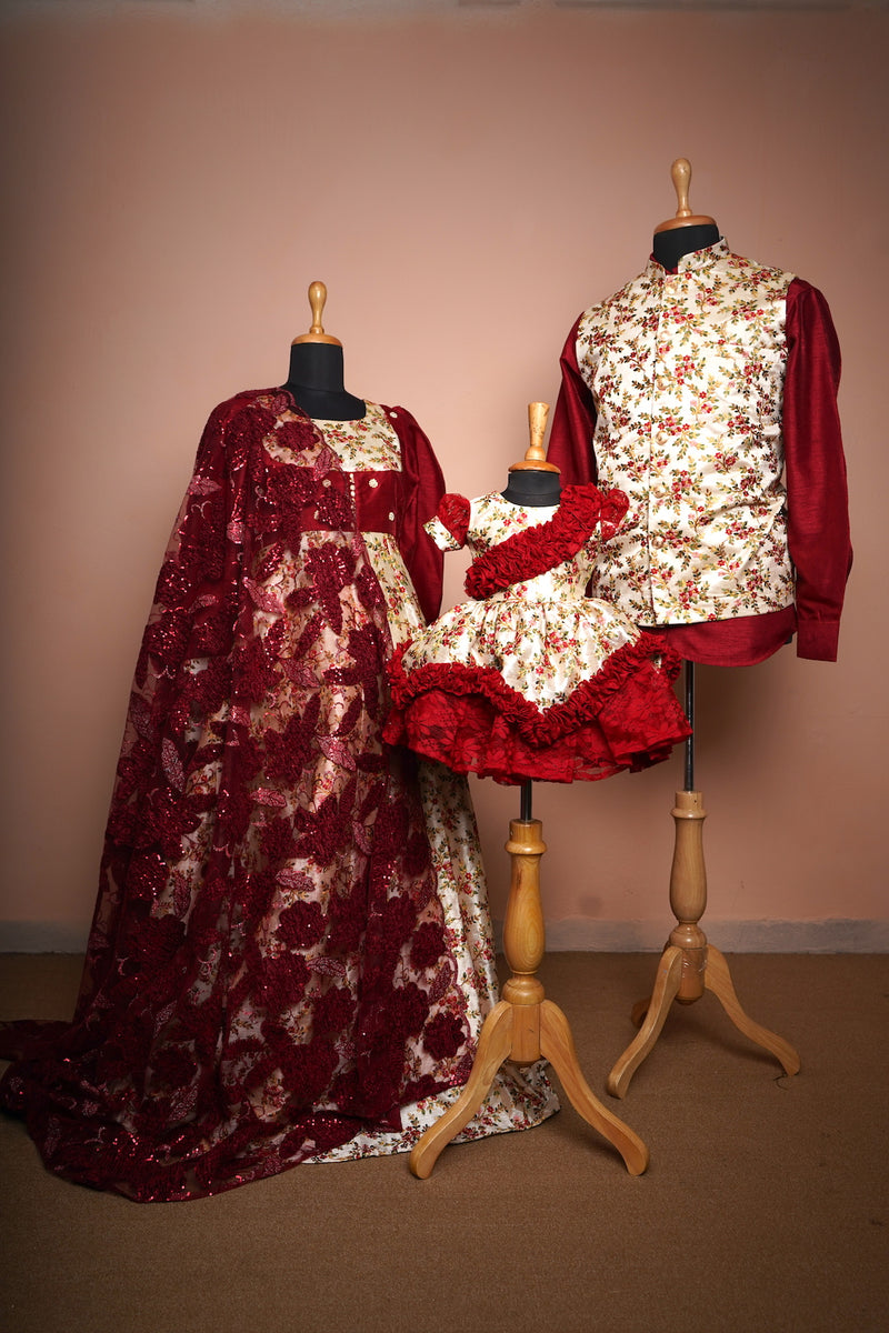 Maroon embroidered Grand Indowestern Combo