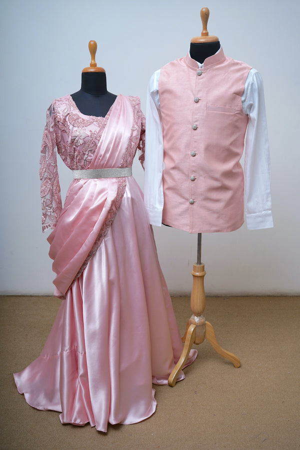 Grand Peach Embroidered Couple Clothing