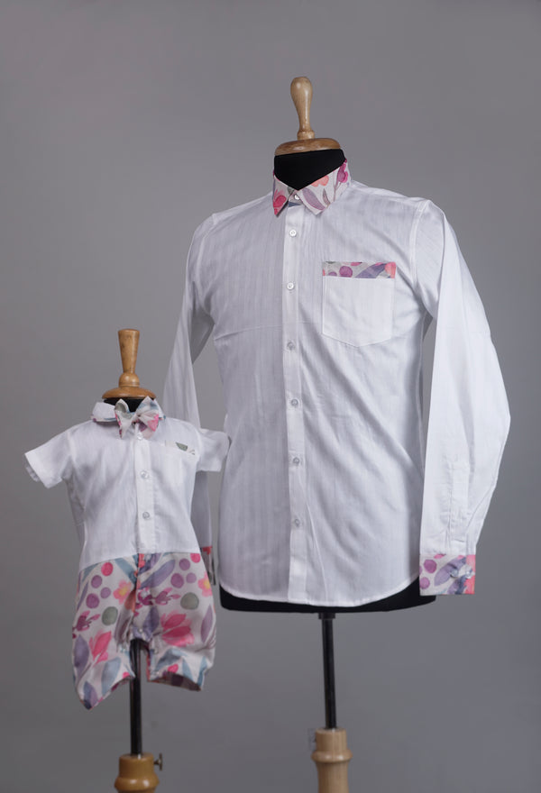 Pink & White Georgette Dad and Son Combo Matching Set