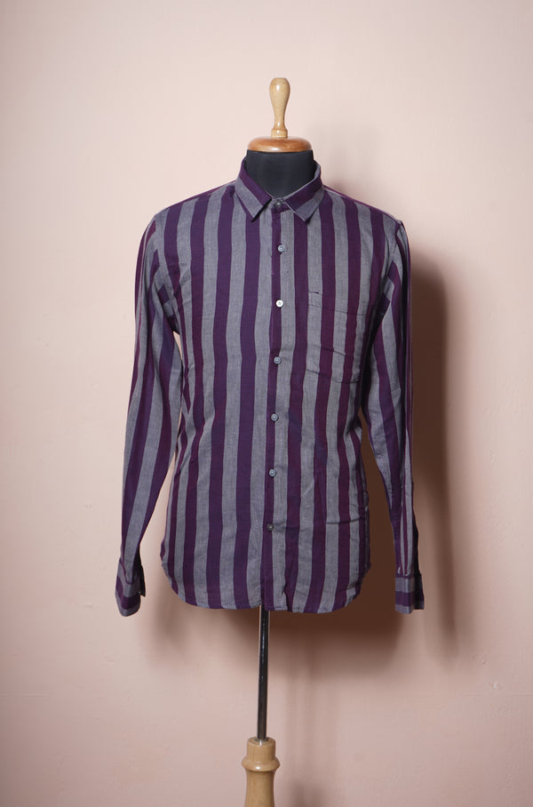Grey and Purple Stripes Ctton Mens Shirt