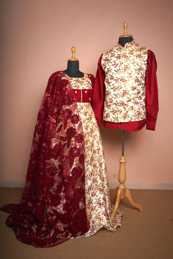 Embroidered Maroon and Cream Ethnic Combo