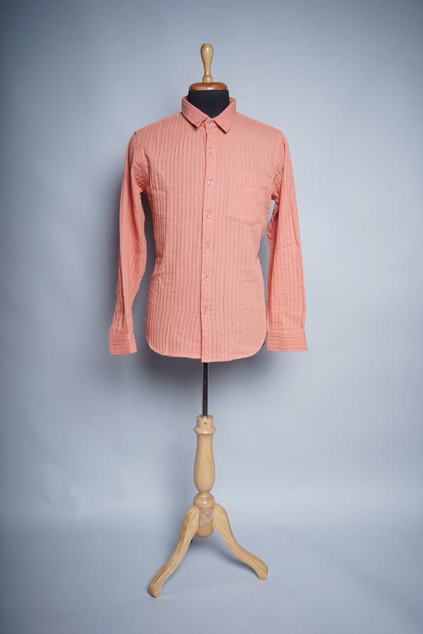 Orange Striped Cotton Mens Shirt