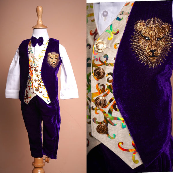 Velvet Foil Worked Lion Embroidered Suit