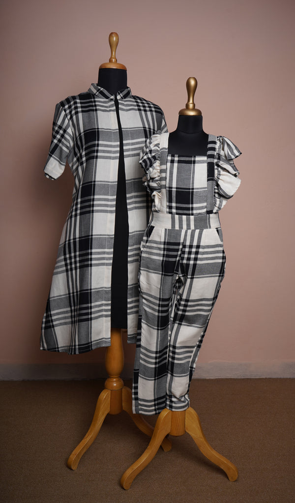 Black Checked Half White Cotton Summer Mom and Daughter Combo