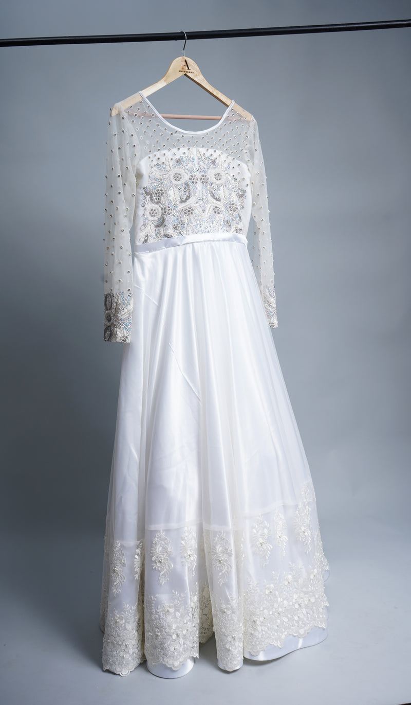 White Bridal Womens Frock with Special Embroidery work