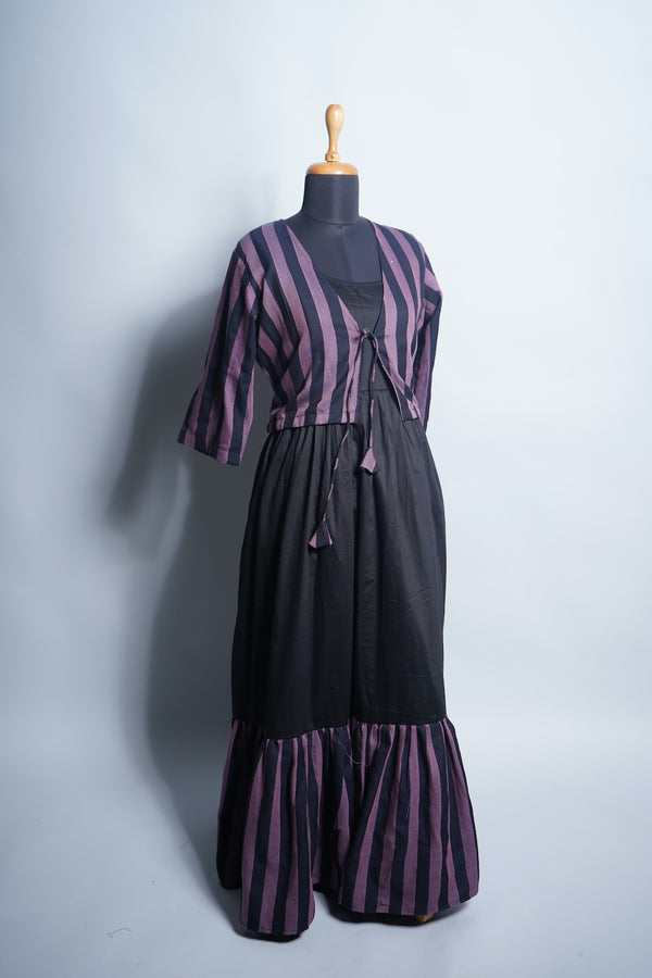 Black and Purple Stripes Cotton Womens Wear