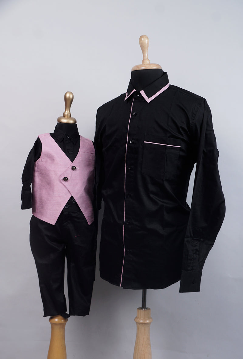 Pink with Balck  Dad and Son Combo Matching Set