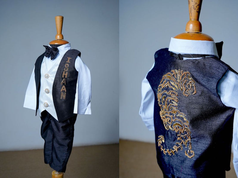 Tiger and Name Embroidered Double waist Coat Suit
