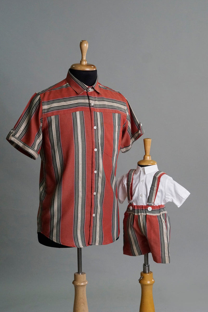 Brick Red Striped Dad & Son Combo