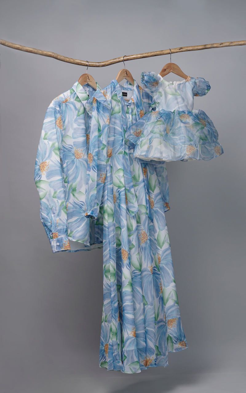 Sky Blue Floral Printed Family Combo Matching Set
