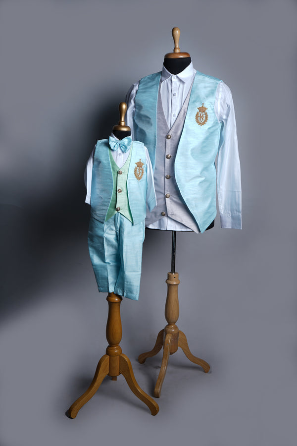 Sky Blue Rawsilk with Speacial Embroidery work in Dad and Son Combo