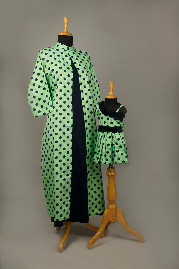 Green With Bule Dot Mom & Daughter Combo Matching Set