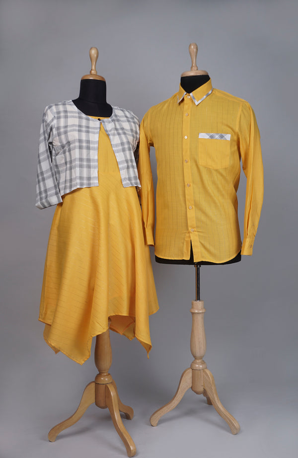 Yellow with White Striped Casual Couple Combo Matching Set