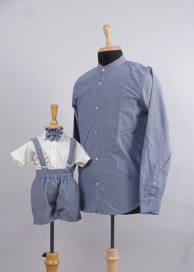 Bluish Grey Cotton Dad and Son Combo Matching Set