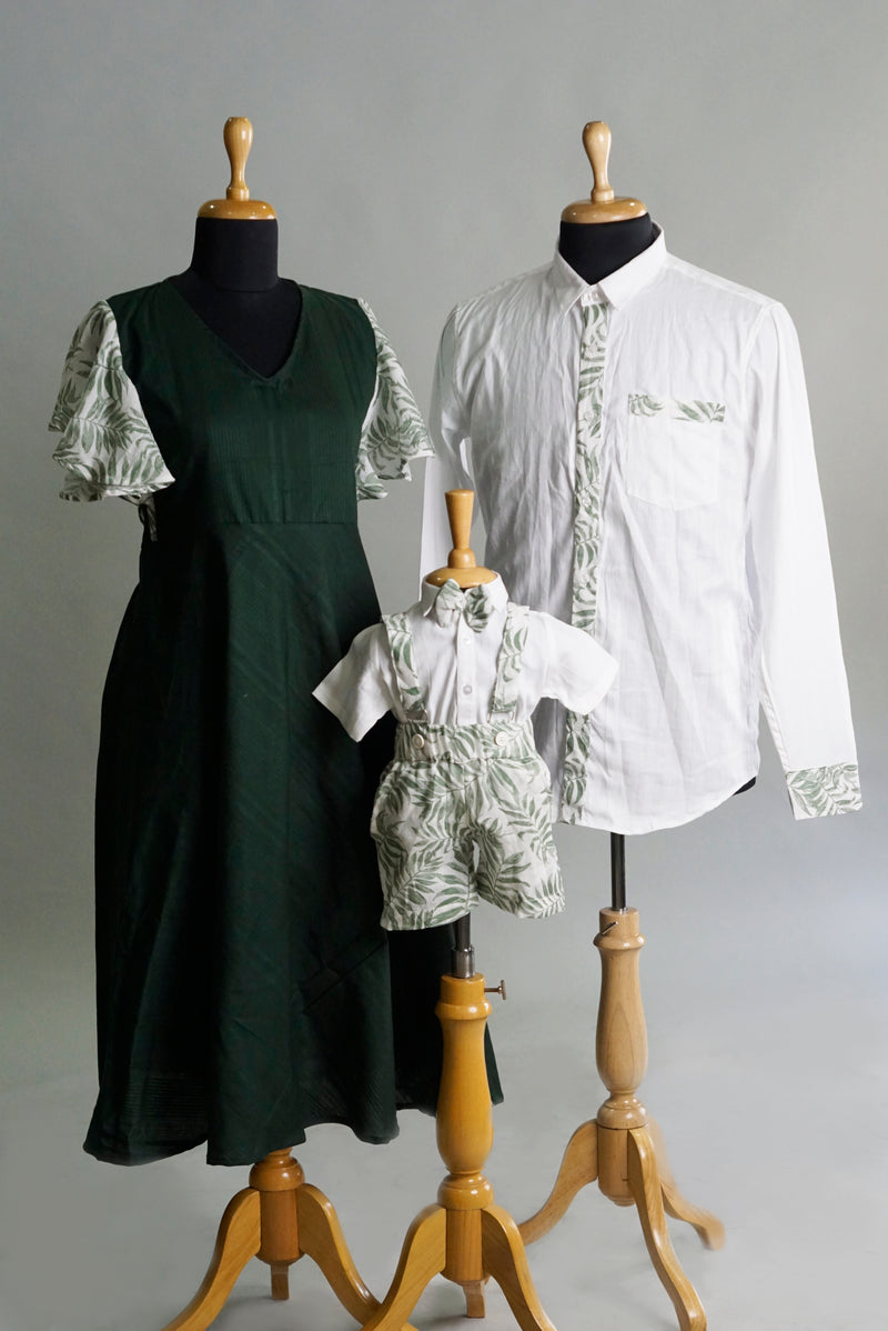 Green Georgette Family Combo Matching Set