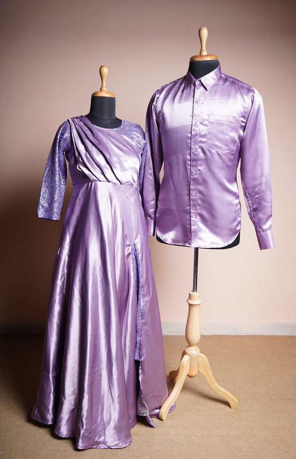 Lavender Plain Satin and Sequin fabric Couple Clothing